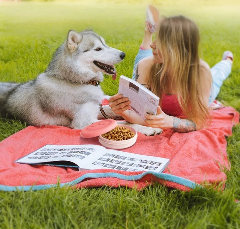 Portable 2-in-1 Pet Travel Bowl with Lid Water Dish